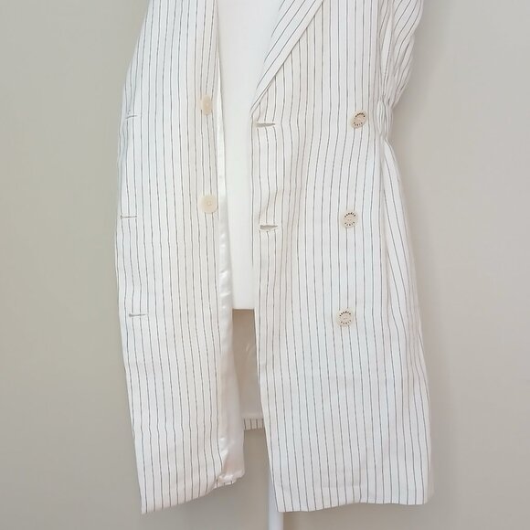SANDRO Cosima Double Breasted Pinstriped Linen Blend Mini Dress Ecru Size 4 - Picture 8 of 12